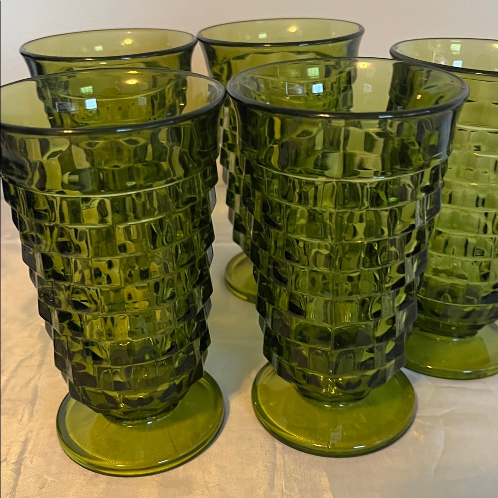 Set of Indiana Green Textured Glass Tumblers - Picture 2 of 5